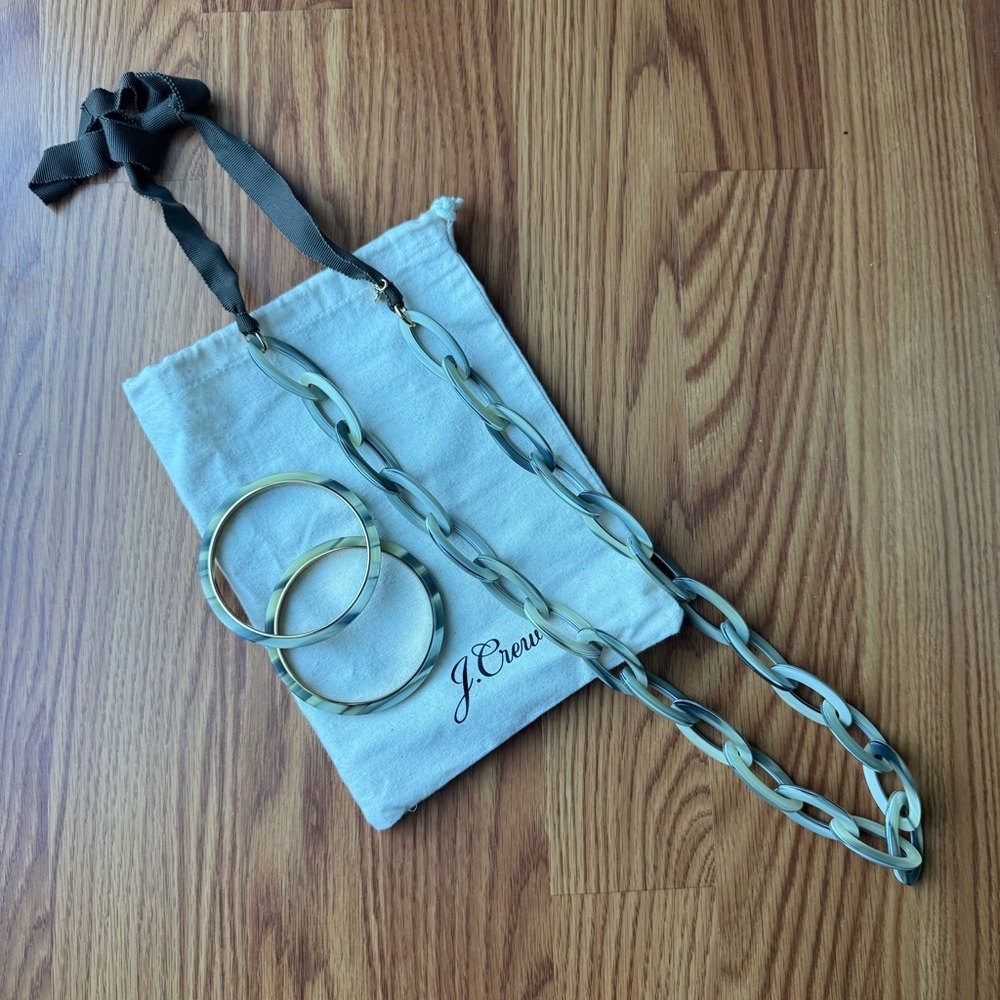 J.Crew Green Acrylic Necklace and Bangle Set